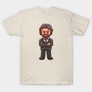 Cute Man Arm Folding Pose Cartoon T-Shirt